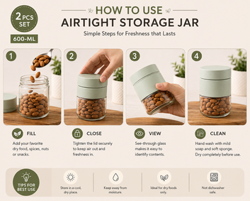 Storage Jar Container 600ml Each pack of 2